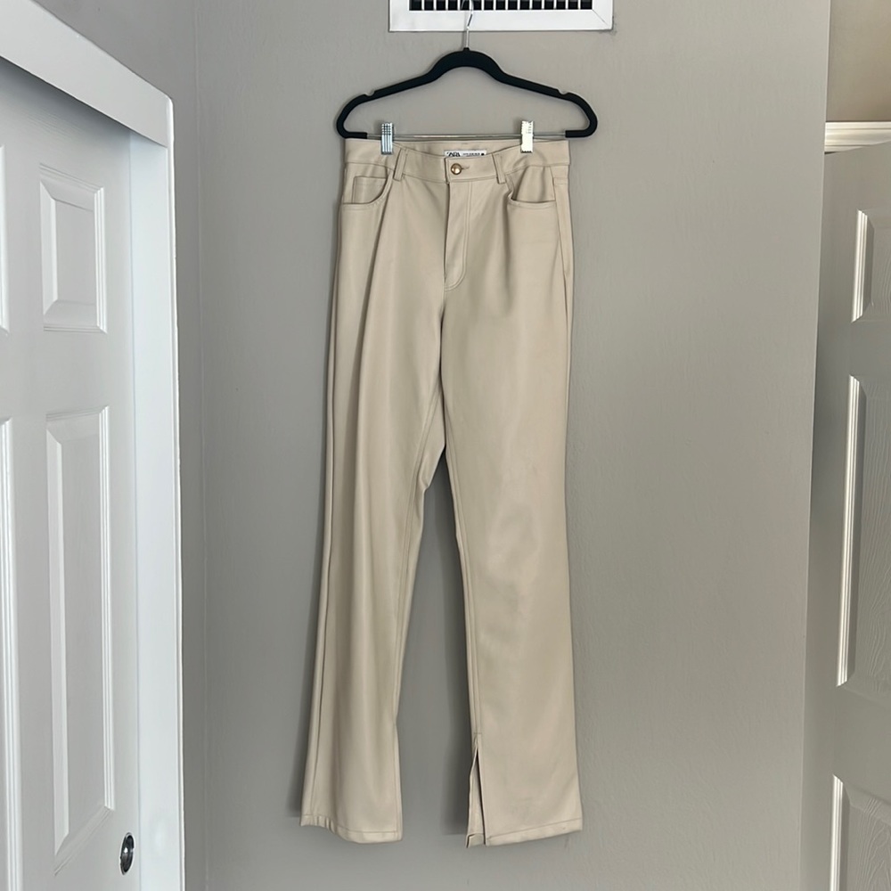 Zara beige leather pants with slit